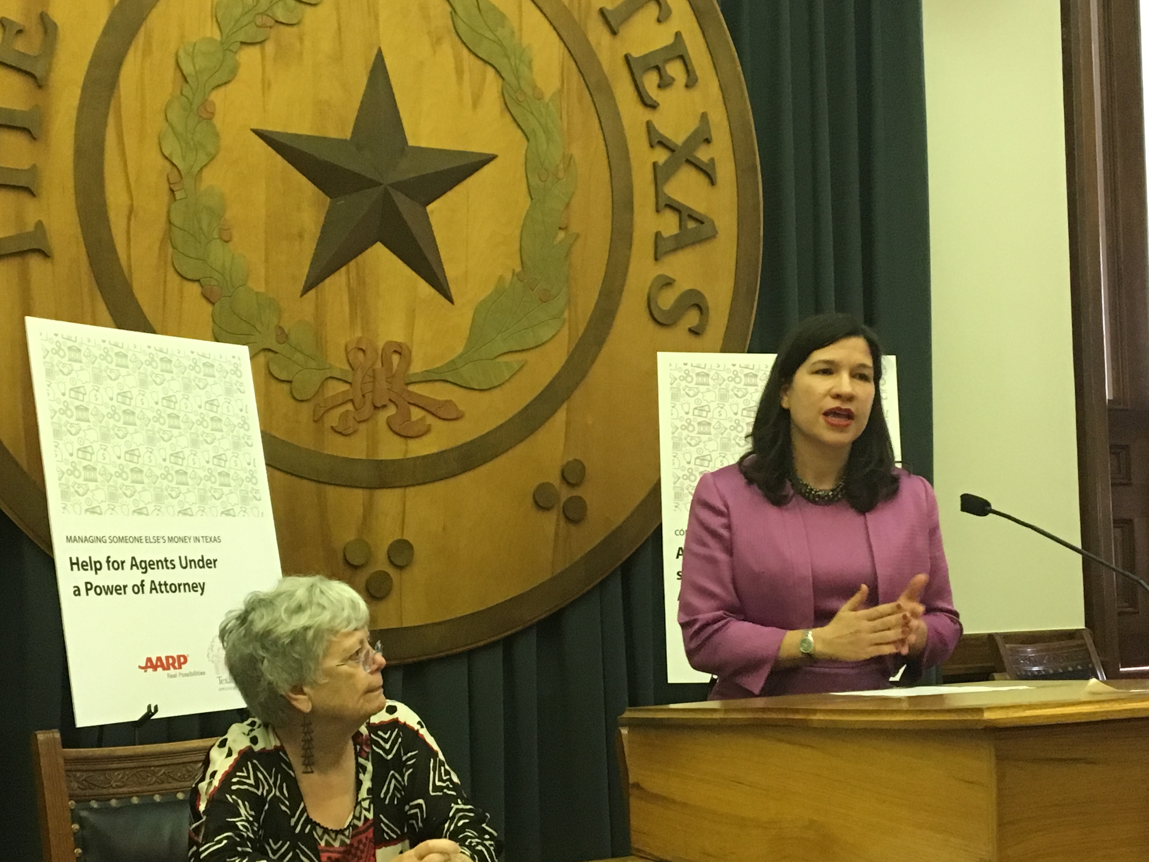 Keri Brown (right) and Anita Sybema at the launch of the Managing Someone Else's Money Guides in Texas at the State Capitol