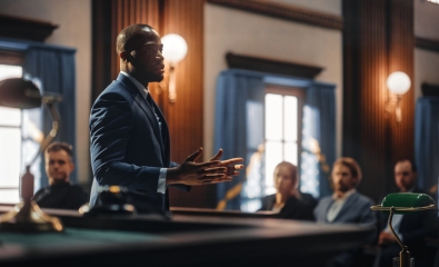  Attorney in court addressing the room